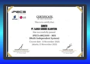 Certificate PT. DSS as Dealer of PABX Ericsson LG iPECS