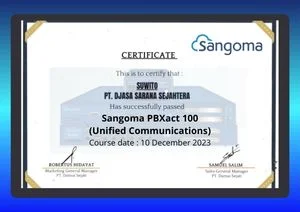 Certificate PT. DSS as Dealer of PABX Sangoma
